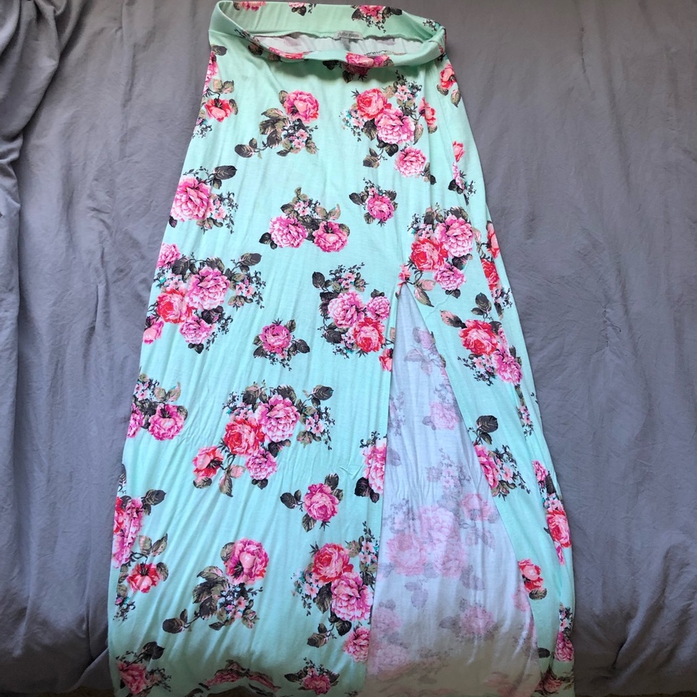 Mint green floral skirt